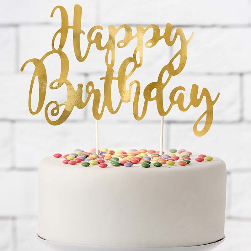 Cake Topper Happy Birthday in Gold